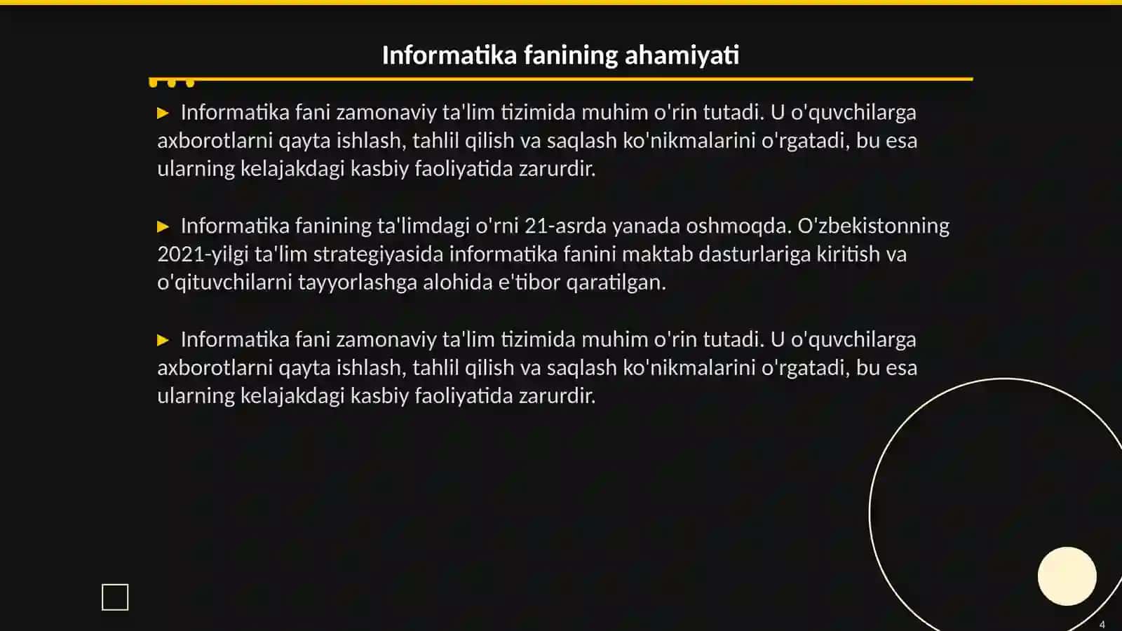 Uzluksiz talim tizimida informatika va axborot texnalogiyalari fanlarining mazmuni 4