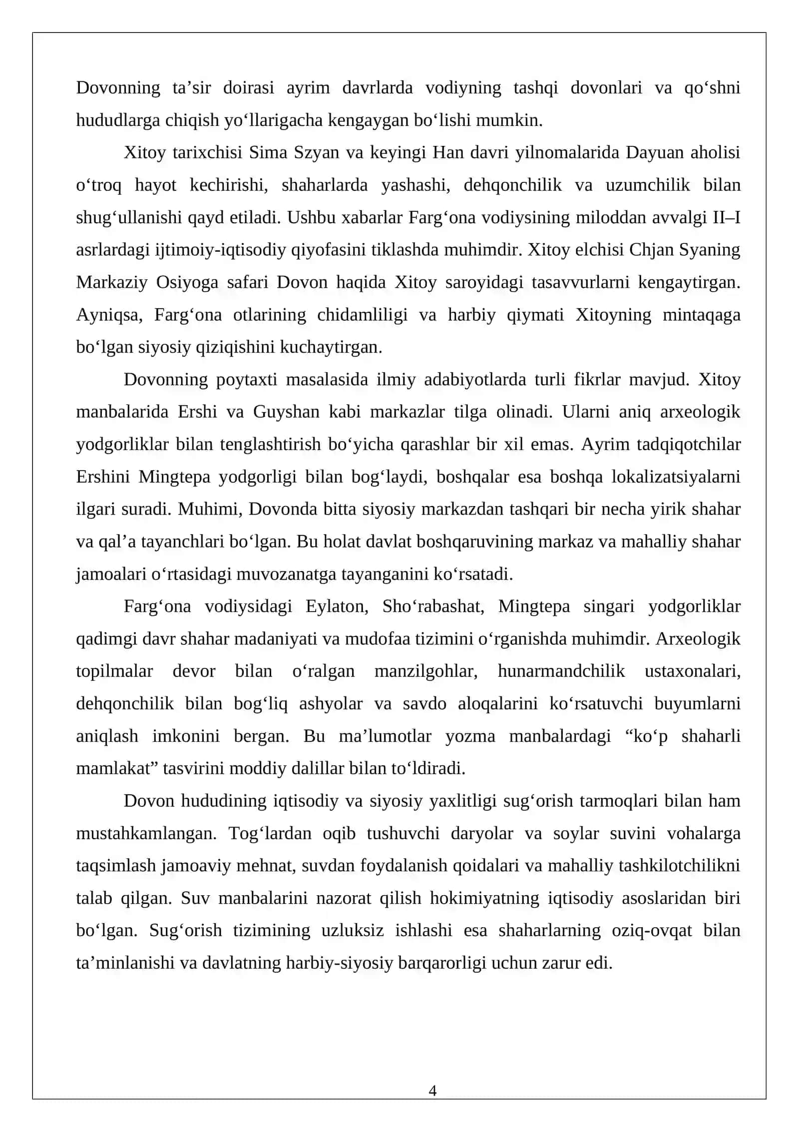 Dovon davlati hududi va boshqaruv tizimi. Kushon davlati (podsholigida) xo‘jalik boshqaruvi 4