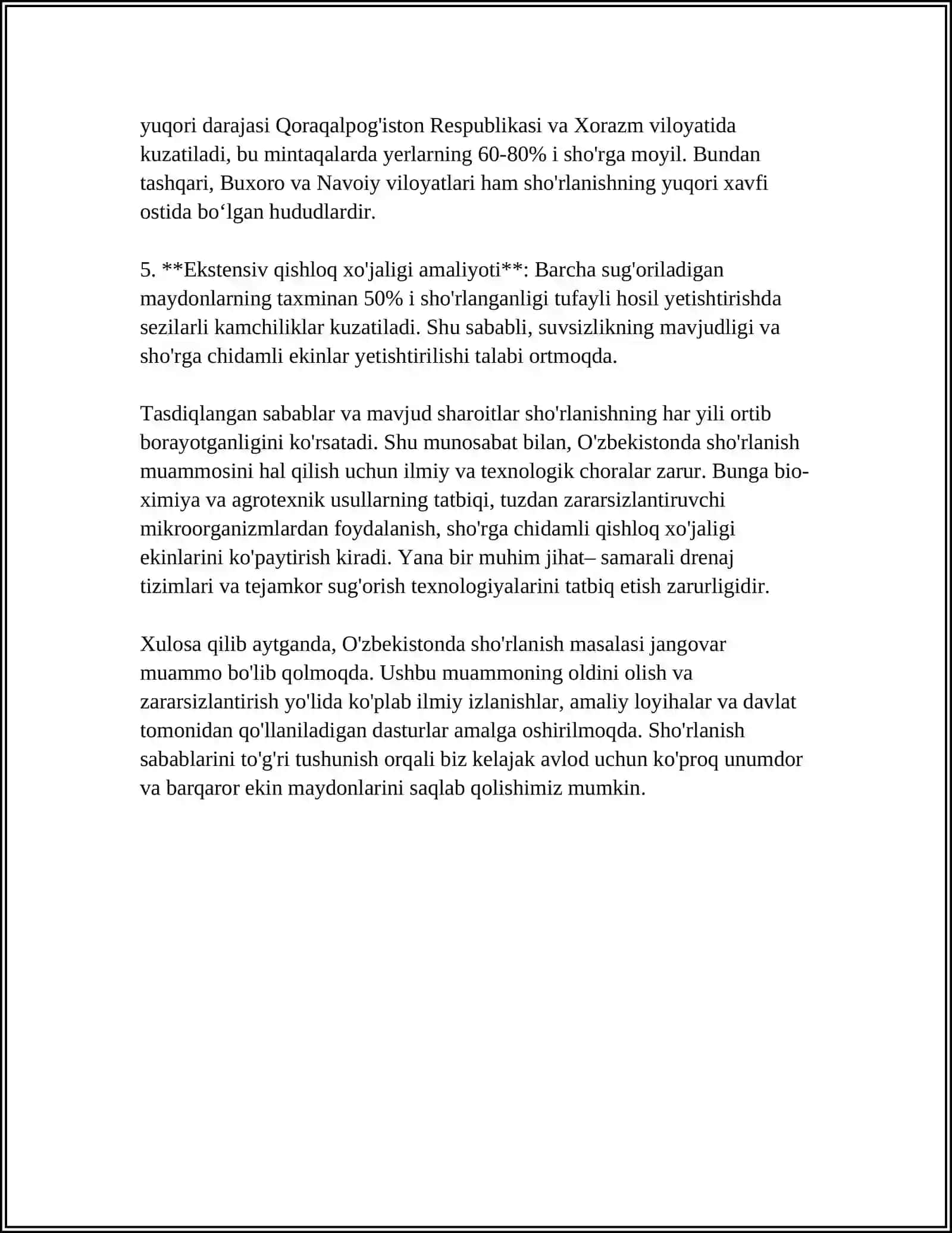 O‘ZBEKISTONDA SHO‘RLANISH MUAMMOSI VA UNI OLDINI OLISH CHORA TADBIRLARI 4