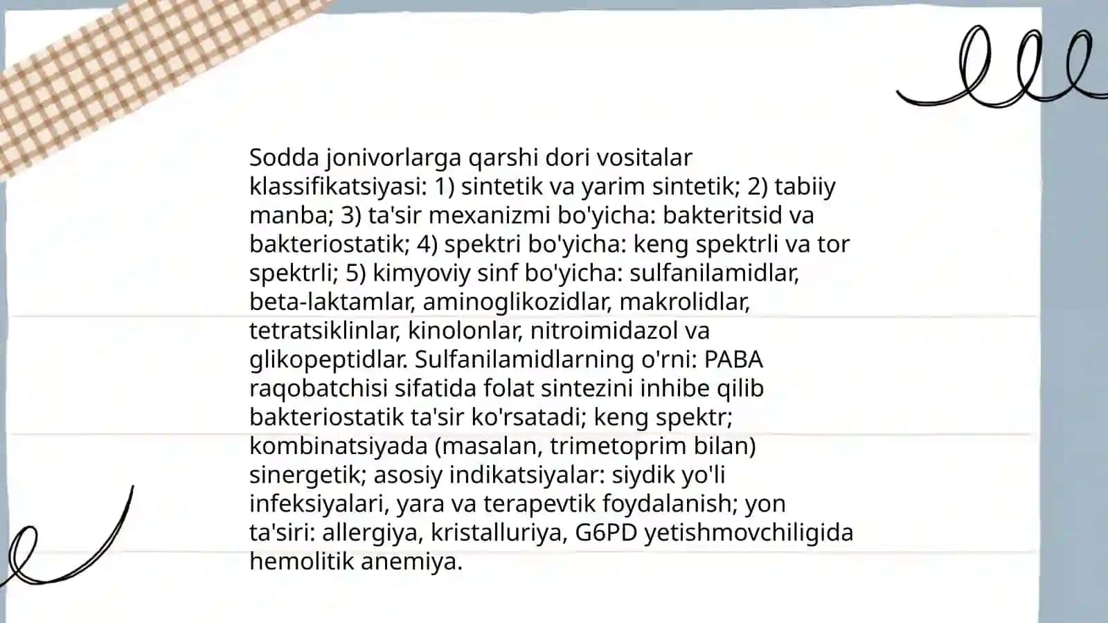 Sodda jonivorlarga qarshi dori vositalar. Sulfanilamid preparatlar 4