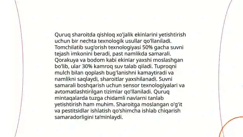 Suv tanqisligi sharoitida qishloq xojalik ekinlarining sugorish.Suvdan unumli foydalanish 4