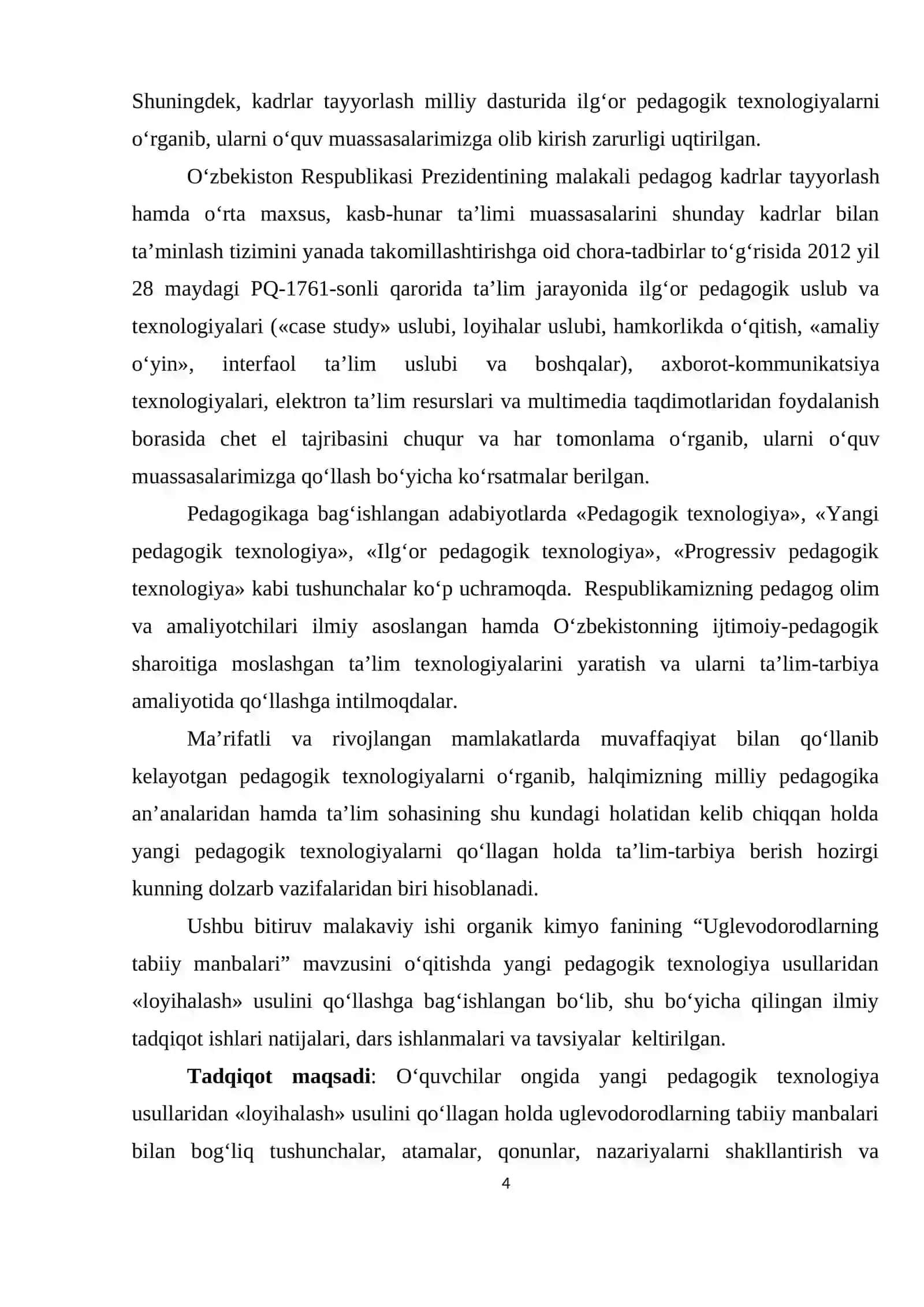 Akadеmik litsеyda “Uglеvоdоrоdlarning tabiiy manbalari” mavzusini o‘qitishda lоyihalash usuli 4