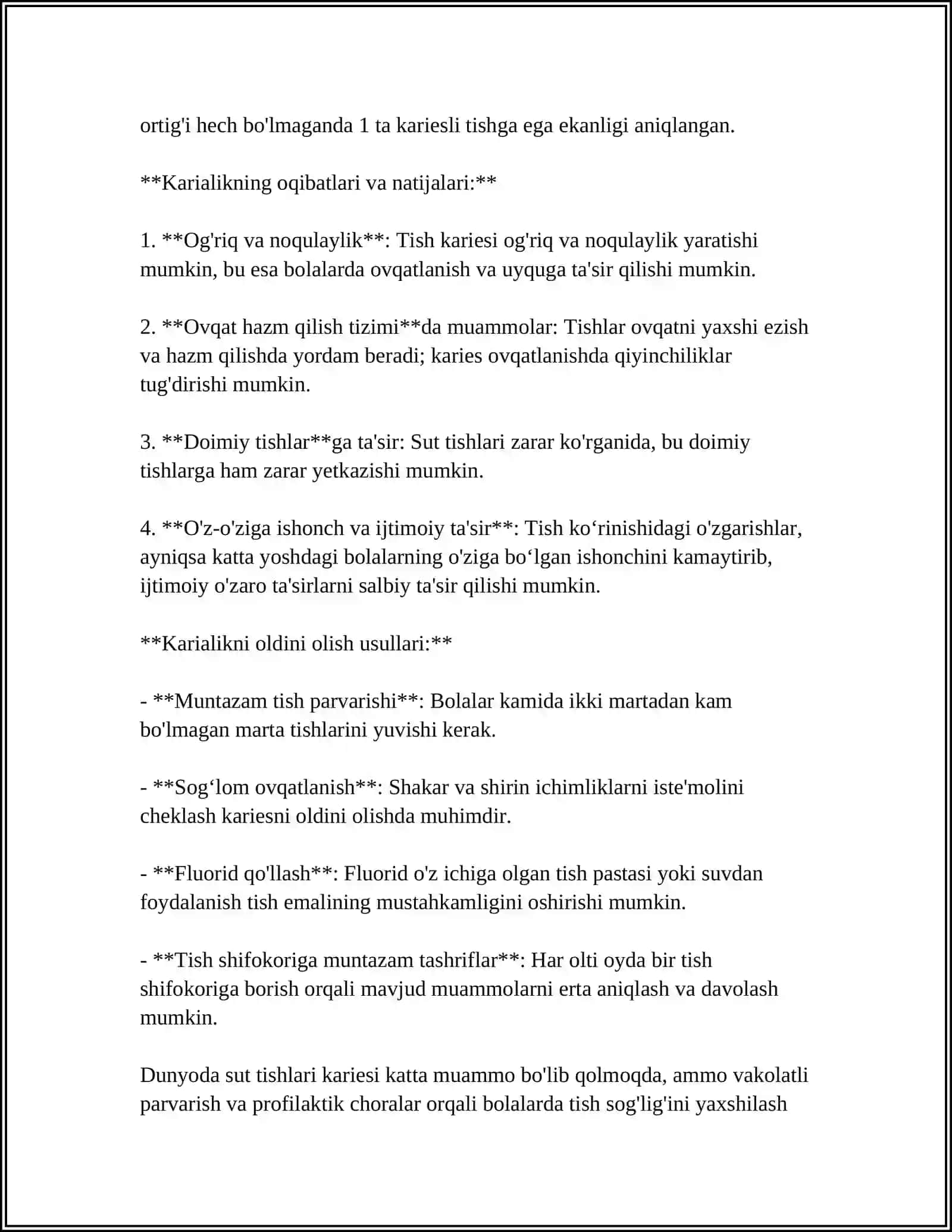 SUT TISHLAR KARIESI UNI O'ZIGA XOS DAVOLASH VA UNING ASORATLARI 4