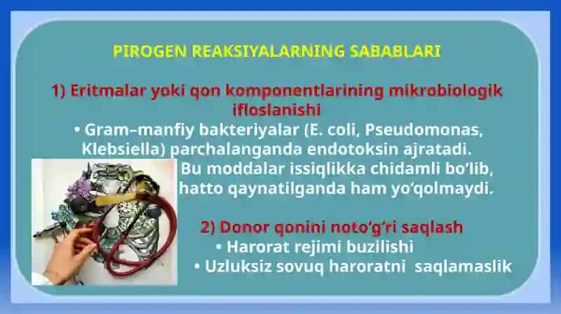 Pirogen reaksiyalar: sabablari, klinikasi va diagnostikasi, birinchi yordam. 4