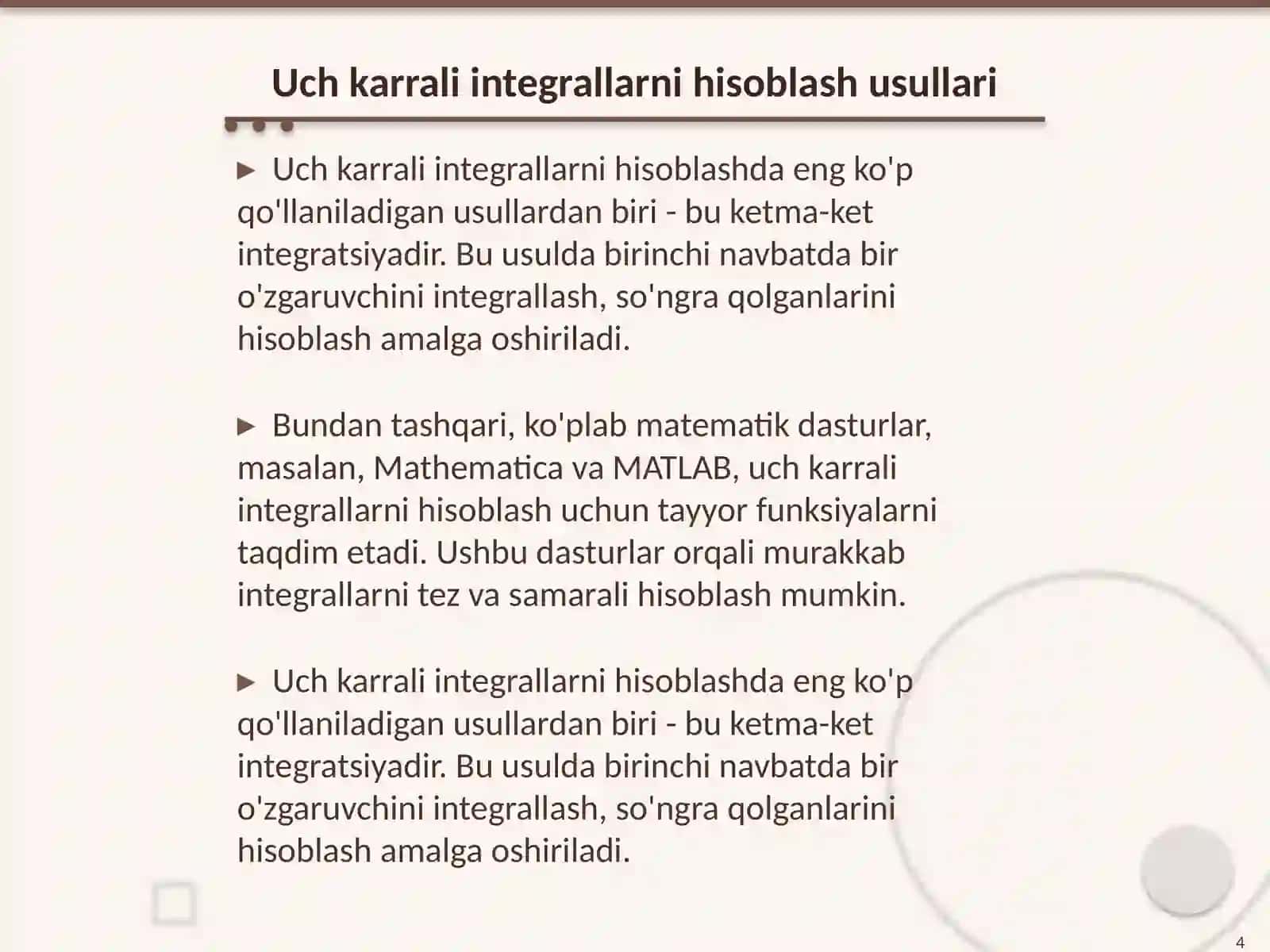 Uch karrali integrallar 4