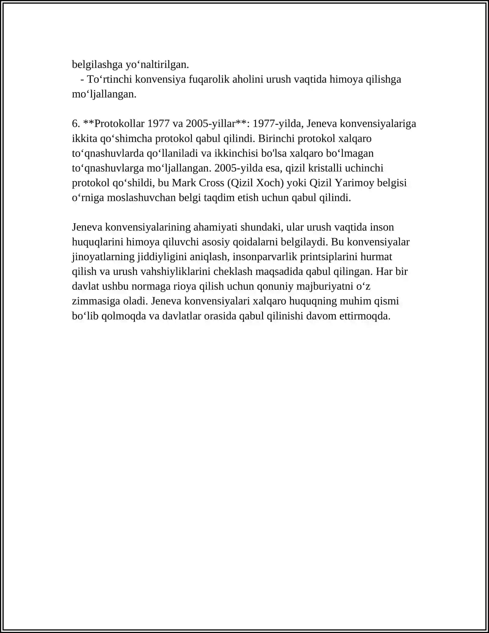 MUSTAQIL ISH Mavzu: QUROLLI MOJAROLAR HAQIDA TUSHUNCHA 1949 - YIL 12 - AVGUSTDAGI XALQARO QUROLLI MOJAROLAR QURBONLARNI HIMOYA QILISH JENEVA KONVENSIYALARI 4