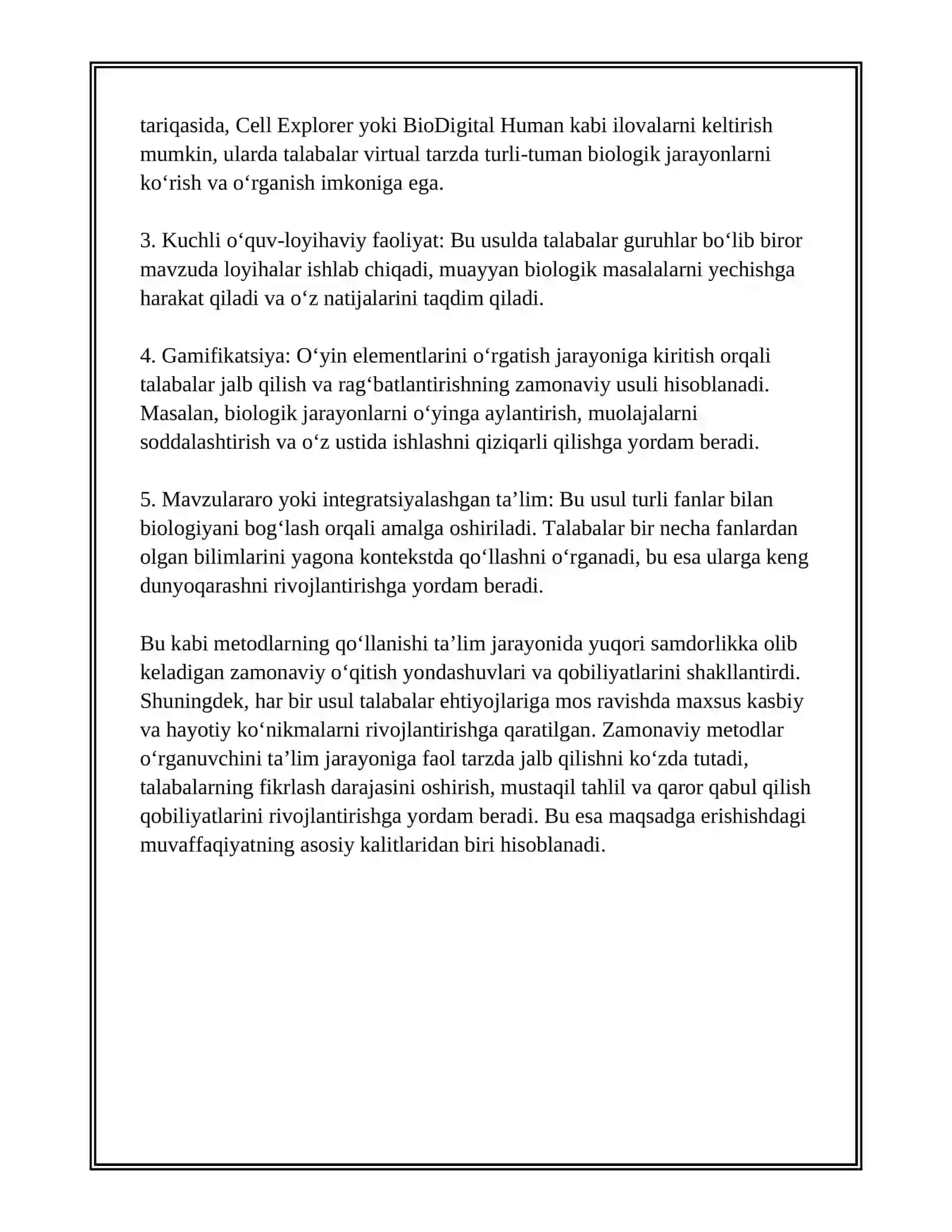BIOLOGIYADA ZAMONAVIY O‘QITISH METODLARINING TASNIFI 4