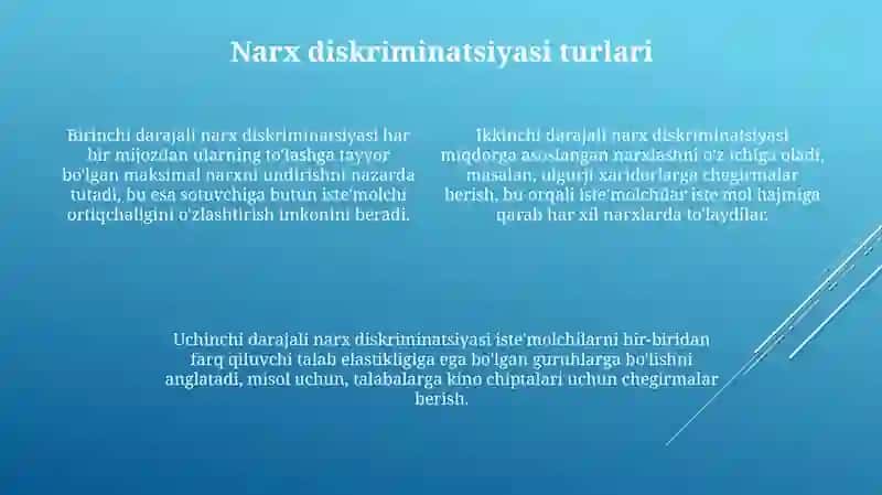 Bozorda narx belgilash strategiyalarining asoslari. Birinchi darajali narx belgilash strategiyasi 4