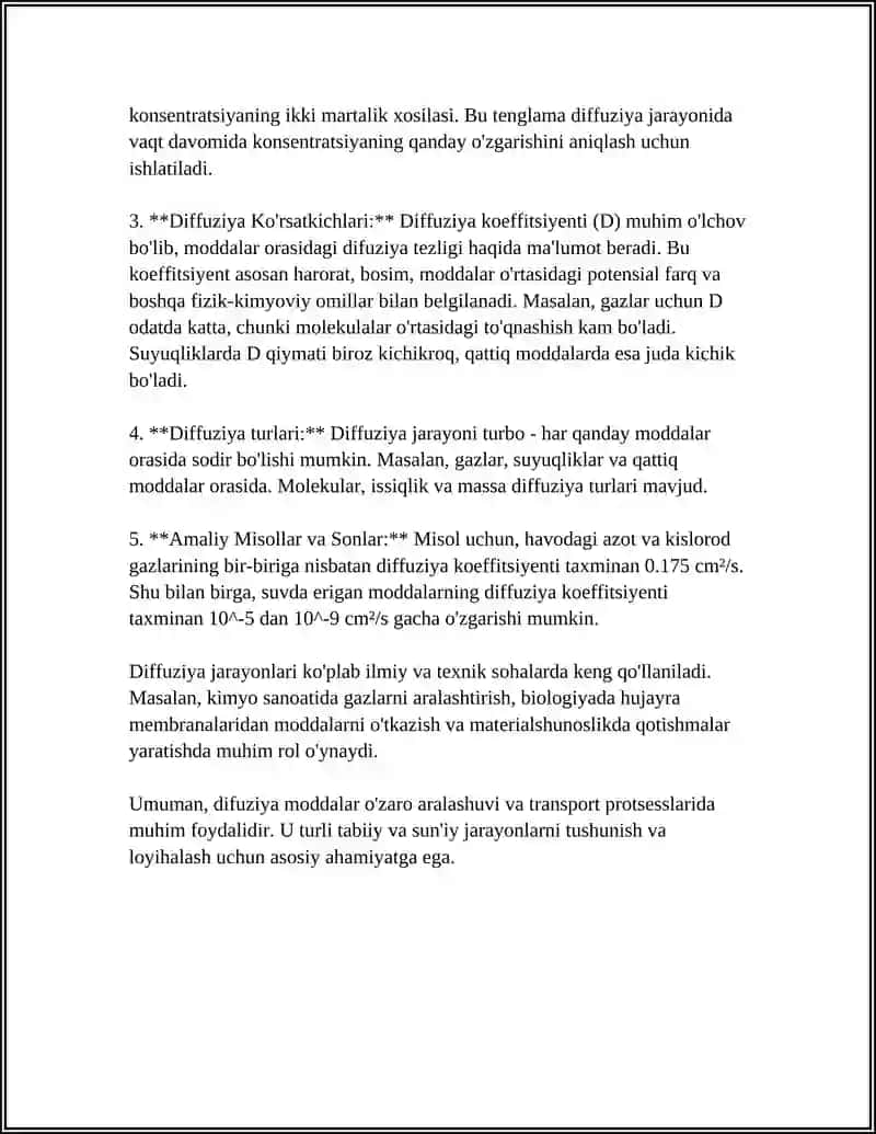KOCHISH HODISALARI. DIFFUZIYA, ISSIQLIK OʼTKAZUVCHANLIK VA QOVUSHQOQLIK 4
