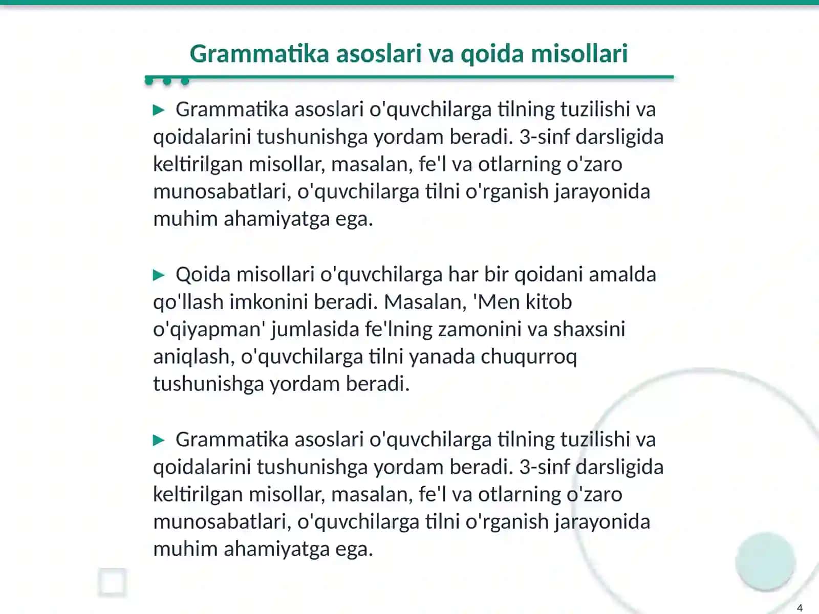 3 sinf 1-qism 2-qism ona tili darsligida keltirilgan qoidslar ustida ishlash 4