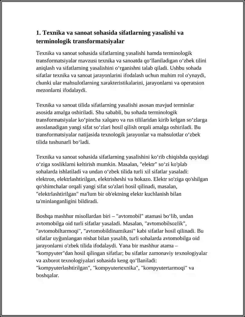 Texnika va sanoat sohasida sifatlarning yasalishi va terminologik transformatsiyalar 4
