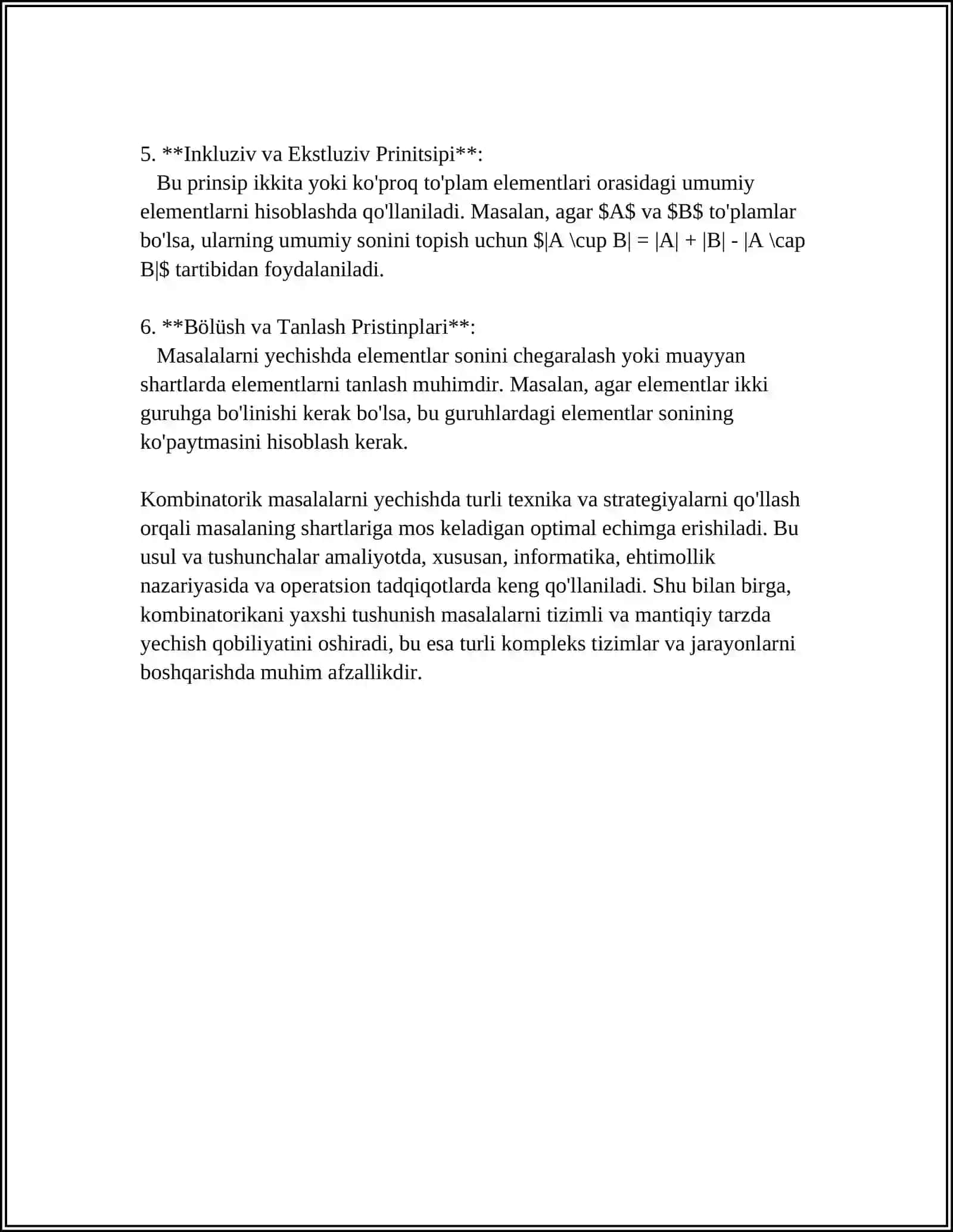 KAMBINATO'RIKA MAVZUSIDAGI FO'RMULALAR YORDAMIDA YECHILADIGAN MASALALAR TUZISH 4
