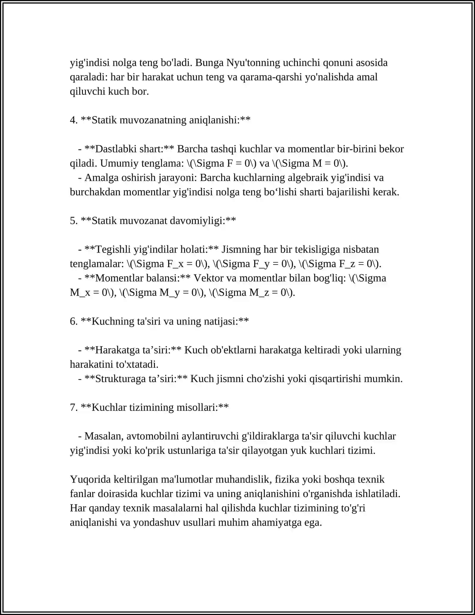 TEKISLIKDA JOYLASHGAN KUCHLAR TIZIMI 4