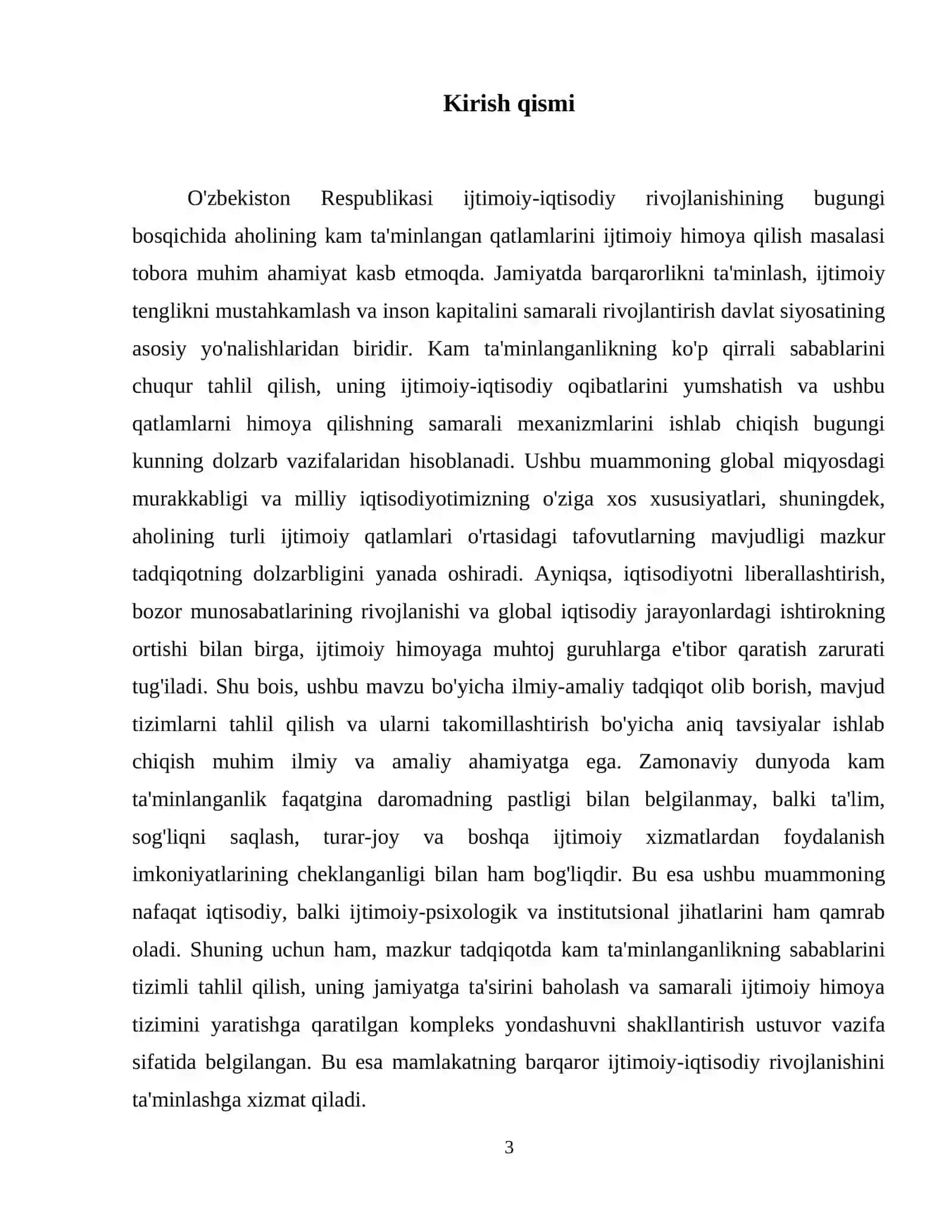 MAVZU: Axolining kam ta'minlangan qatlamlarini ijtimoiy ximoya qilish 4