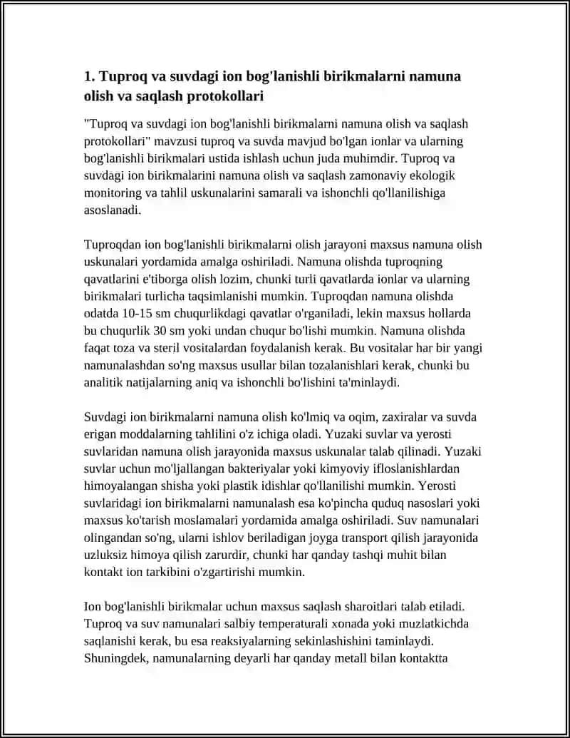 Tuproq va suvdagi ion bog'lanishli birikmalarni namuna olish va saqlash protokollari 4