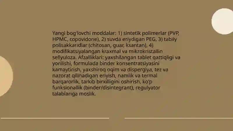 Tabletkalar ishlab chiqarishda zamonaviy yordamchi moddalardan foydalanish istiqbollari (Olimova Ezoza) 4