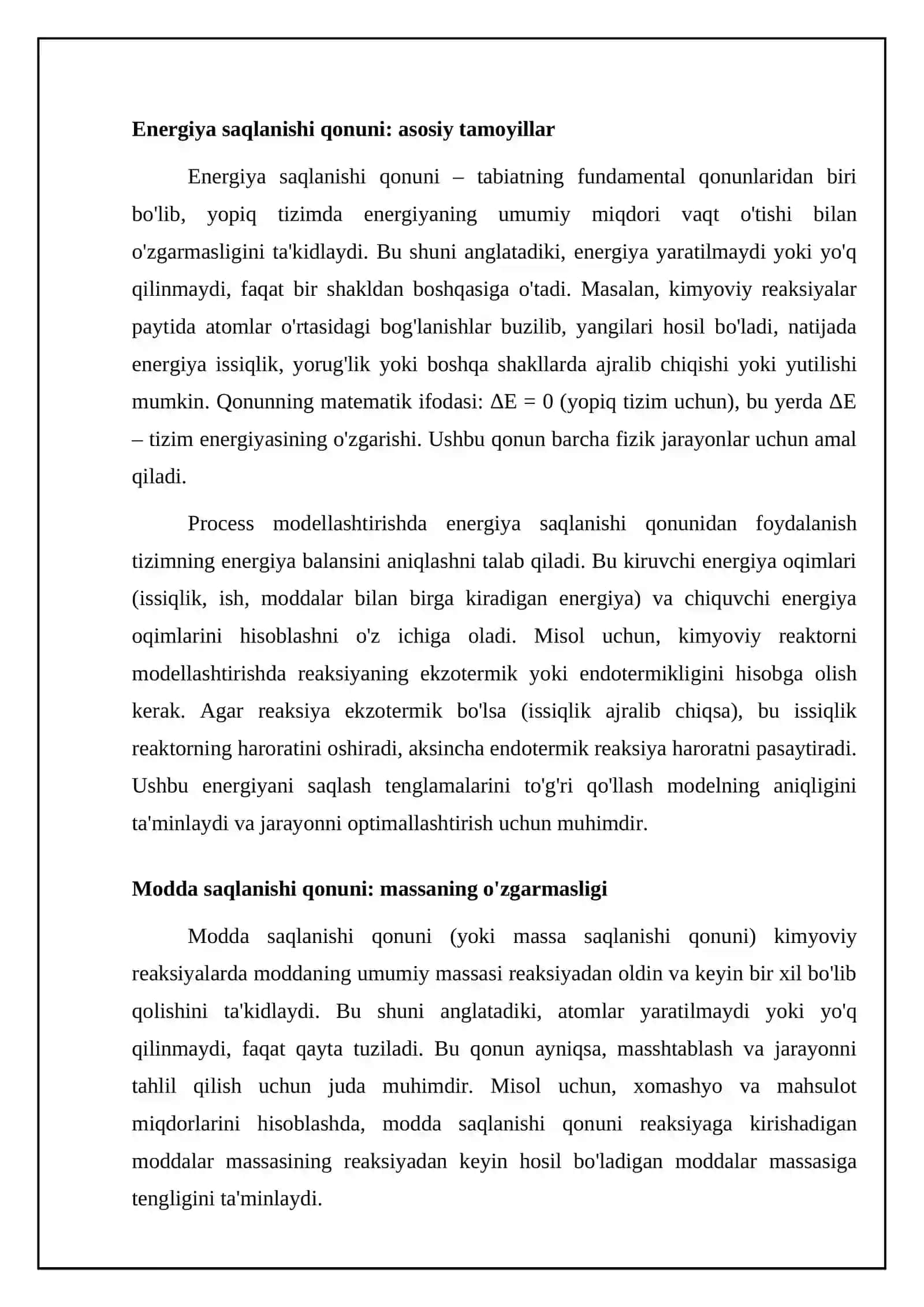 Jarayonlarni modellashtirishda tabiatning saqlanish qonunlaridan foydalanish 4