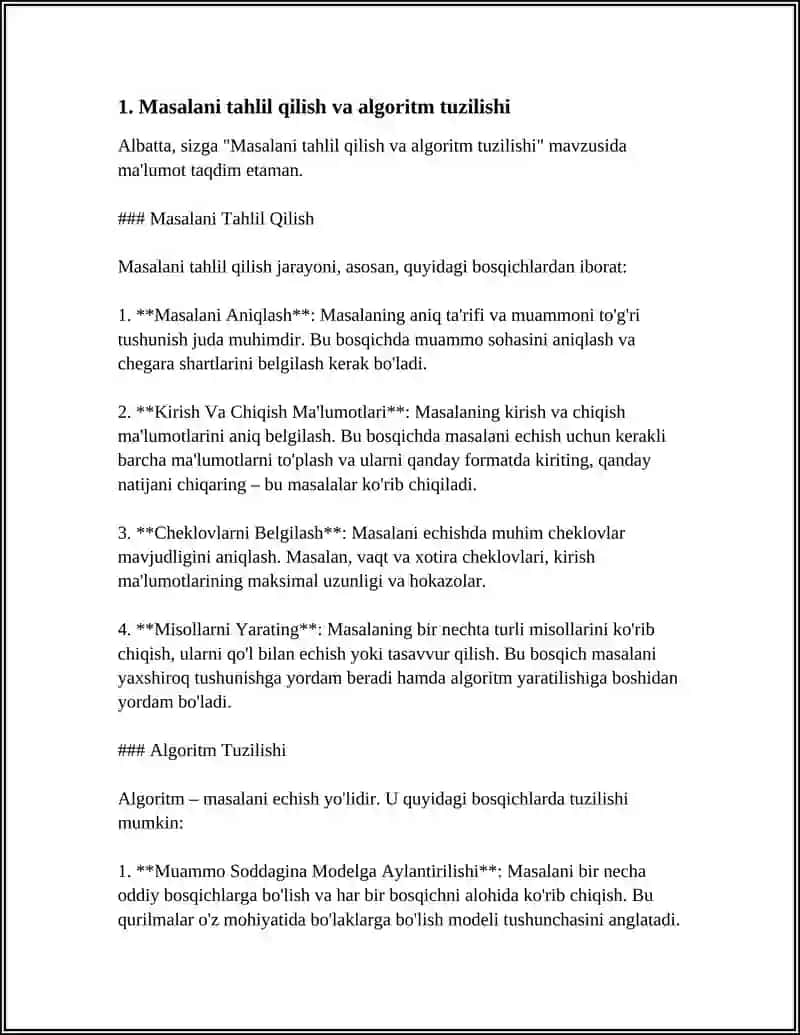 MASALALARNIG ALGAERETIMI TUZIL7SHI VA SHU ALAGARETIM ASOSIDABWSIC DASTURLASH TILI DASTUR TUZISH KAMYETER GIRAFIKASI VA ULARNI TURARI 4