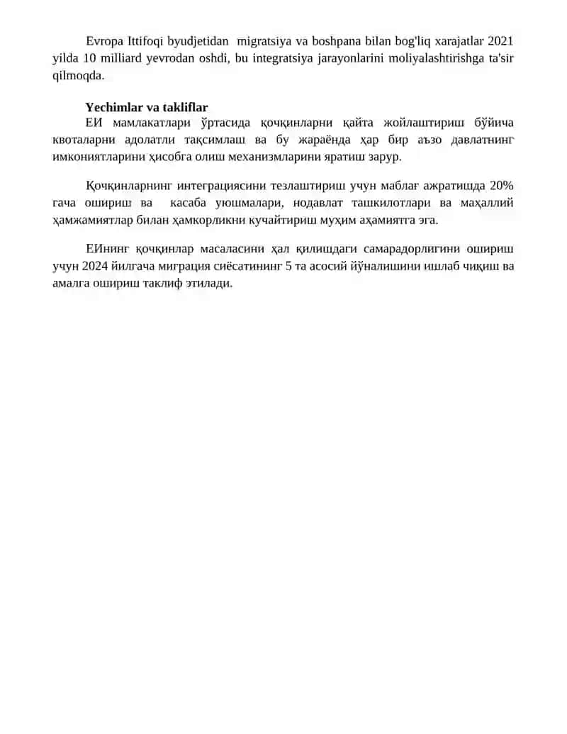 Yevropa Itifoqidagi integratsiya jarayonlari istiqbollari. Qochoqlar masalasining keskinlashuvi 4
