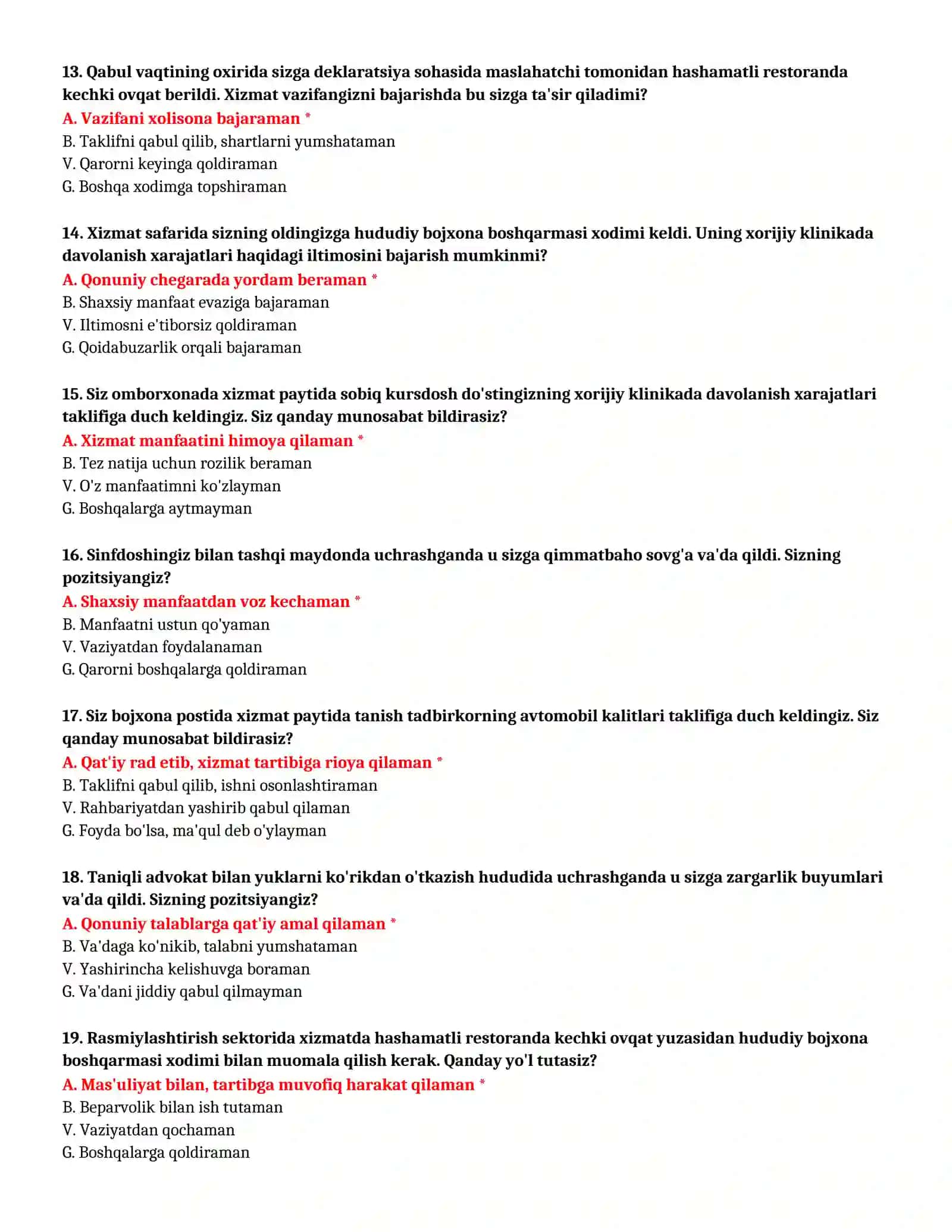 BOJXONA AKADEMIYASI - TEST SAVOLLARI (№ 66) 4
