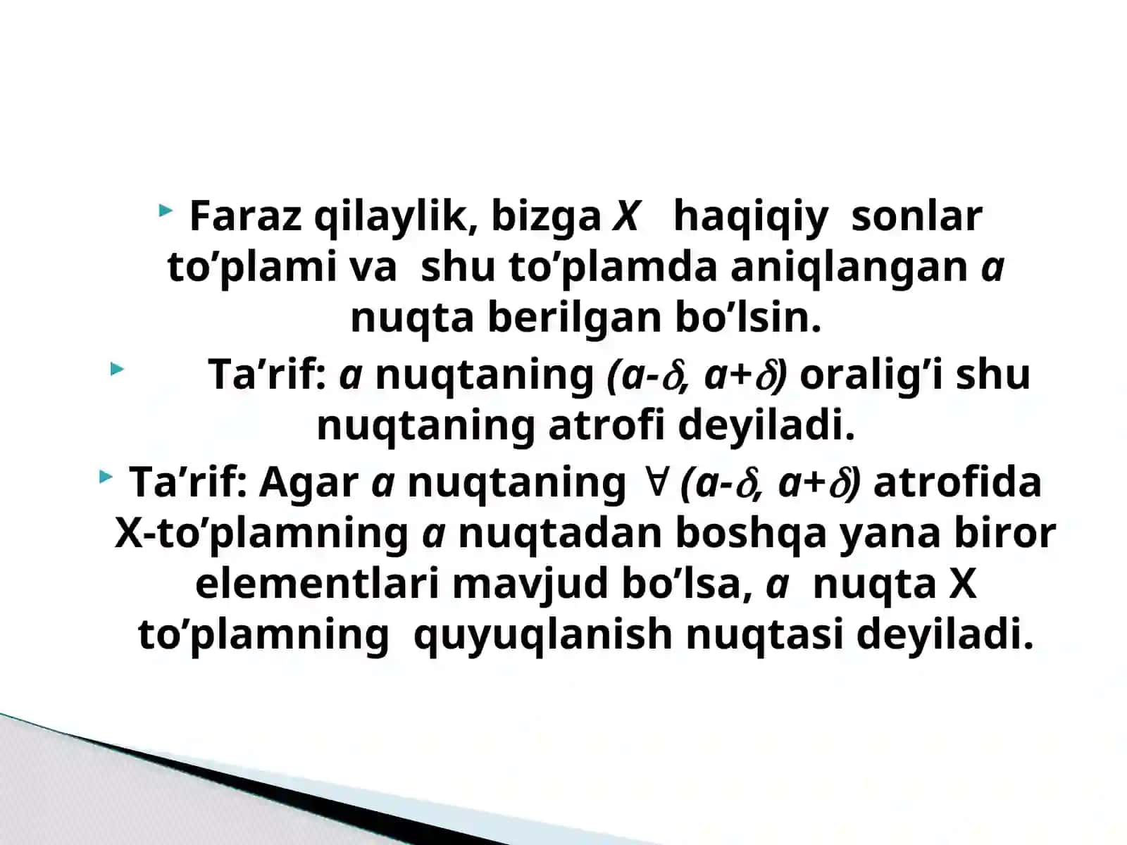 NUQTALAR KETMA-KETLIGI VA ULARNING LIMITI.KO'P O'ZGARUVCHILIFUNKSIYANING NUQTADAGI LIMITI 4