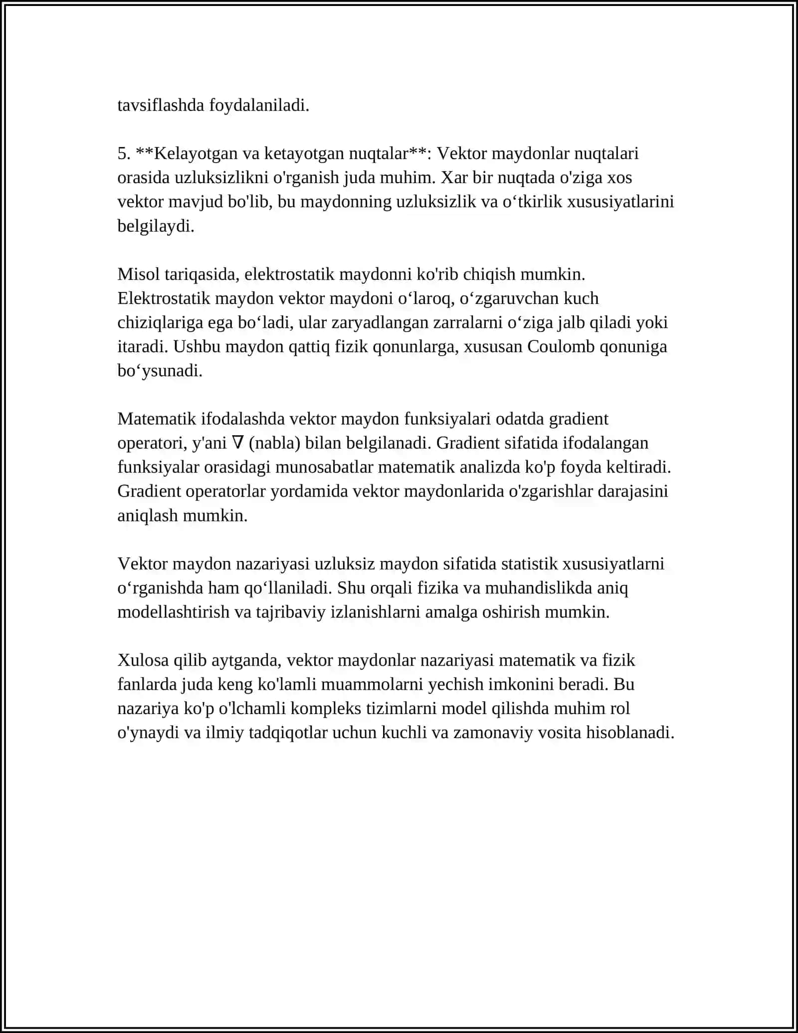 MAYDONLAR NAZARIYASIDA VEKTOR HISOB TATBIQLARI 4