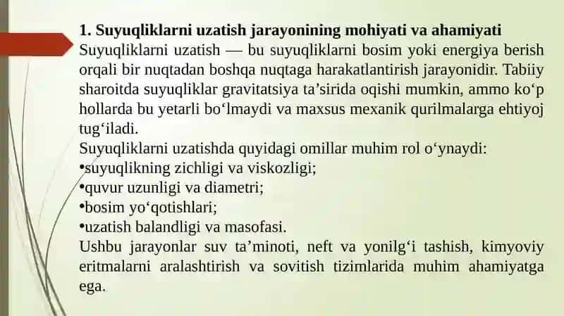 Suyuqliklarni uzatish. Nasoslarning turlari va kompressorlar turlari 4