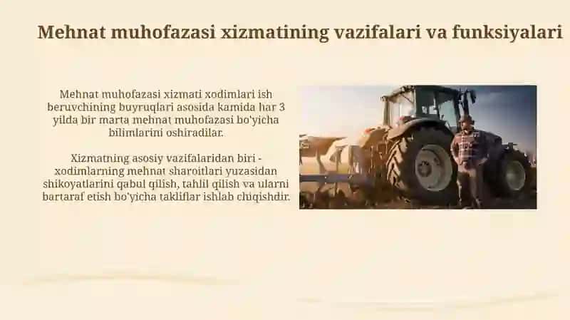 Qishloq xo’jalik korxonalarida mehnat muhofazasiga oid ishlarni tashkil qilish 4