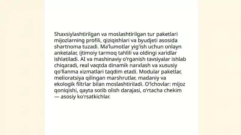 Tur paketlarni shakllantirish innovatsiyalari 4