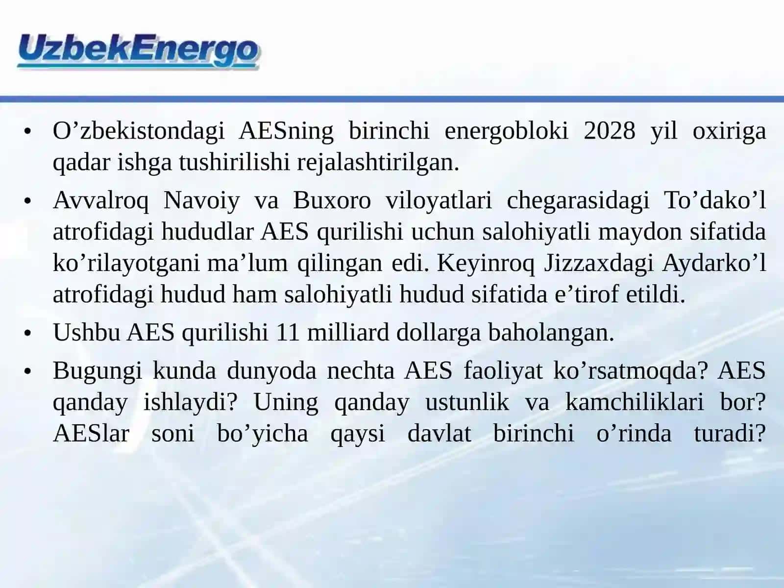 Atom elektr stantsiyalarida eletr energiya ishlab chiqarish 4