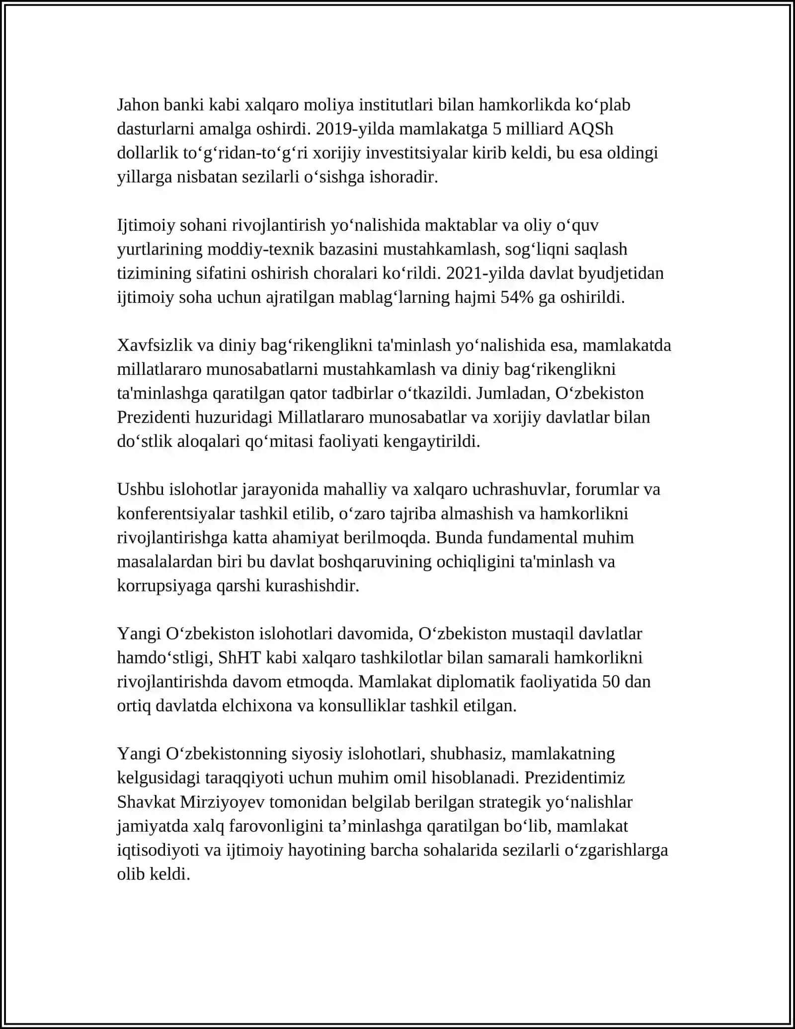YANGI ÓZBEKISTON IJTIMOIY-SIYOSIY,IQTISODIY VA MADANIY HAYOTIDA RÓY BERAYOTGAN ÓZGARISHLARNING XALQARO REYTING VA INDEKSLARDA AKS ETISHI 4