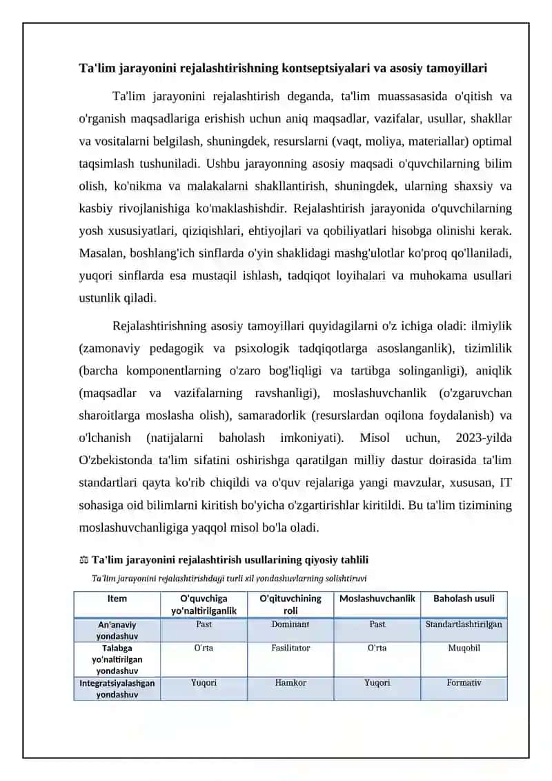 Ta’limiy jarayonni rejalashtirish zamonaviy ta’lim tizimining muhim tarkibiy qismi 4