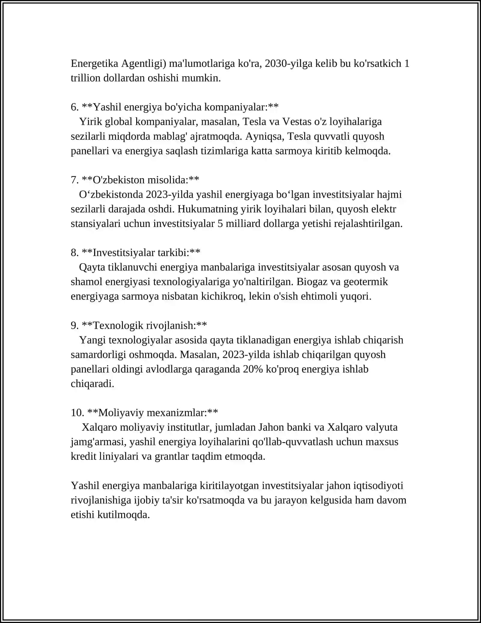 YASHIL IQTISODIYOTNI RAG'BATLANTIRUVCHI SOHALARGA INVESTITSIYALAR VA XARAJATLARNI RAG'BATLANTIRISH 4