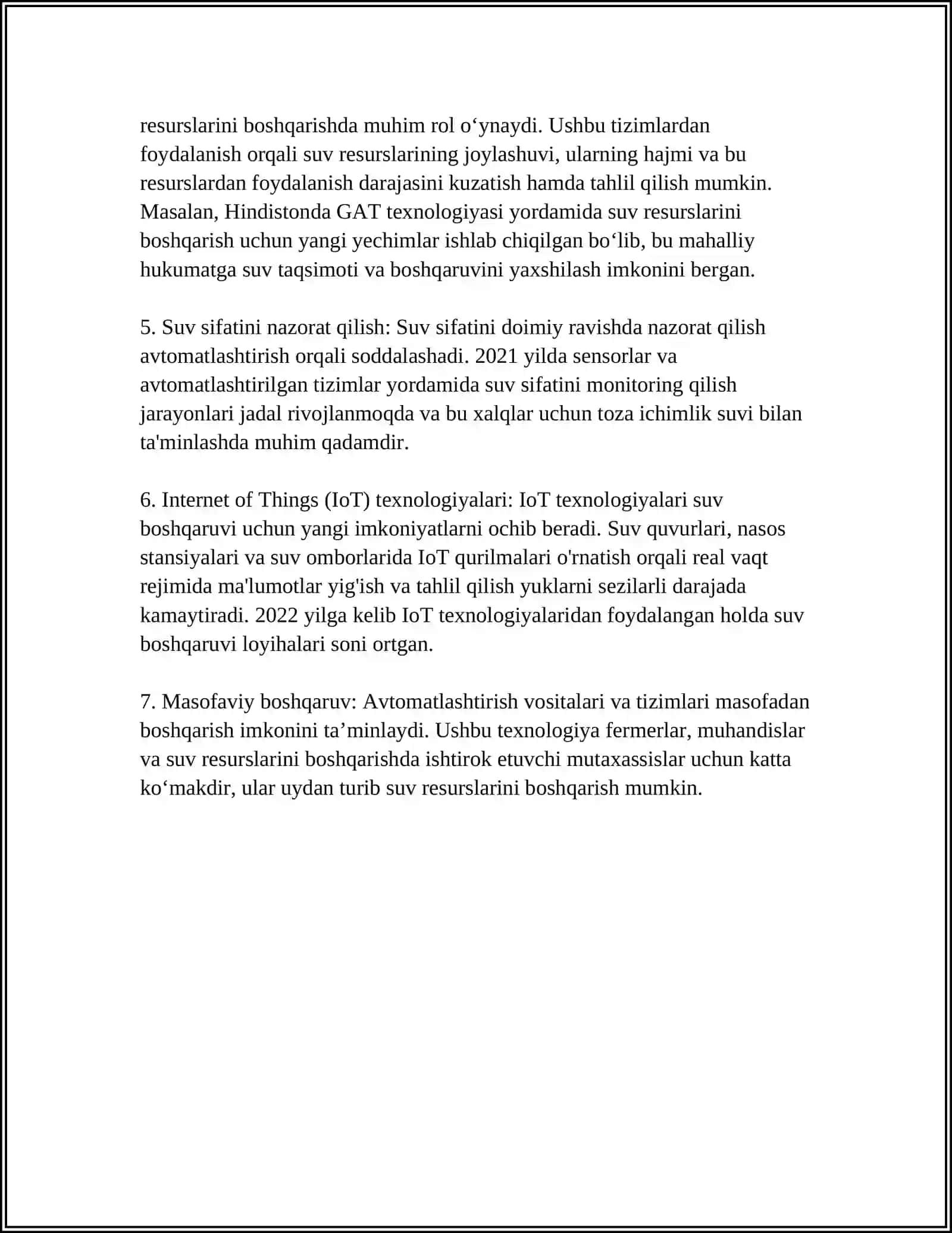 SUV SARFINI NAZORAT QILISHNI AVTOMATLASHTIRISH 4