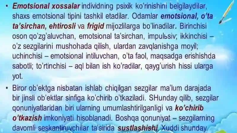 Shaxsning emotsional irodaviy jabhalari.Xissiyot 4