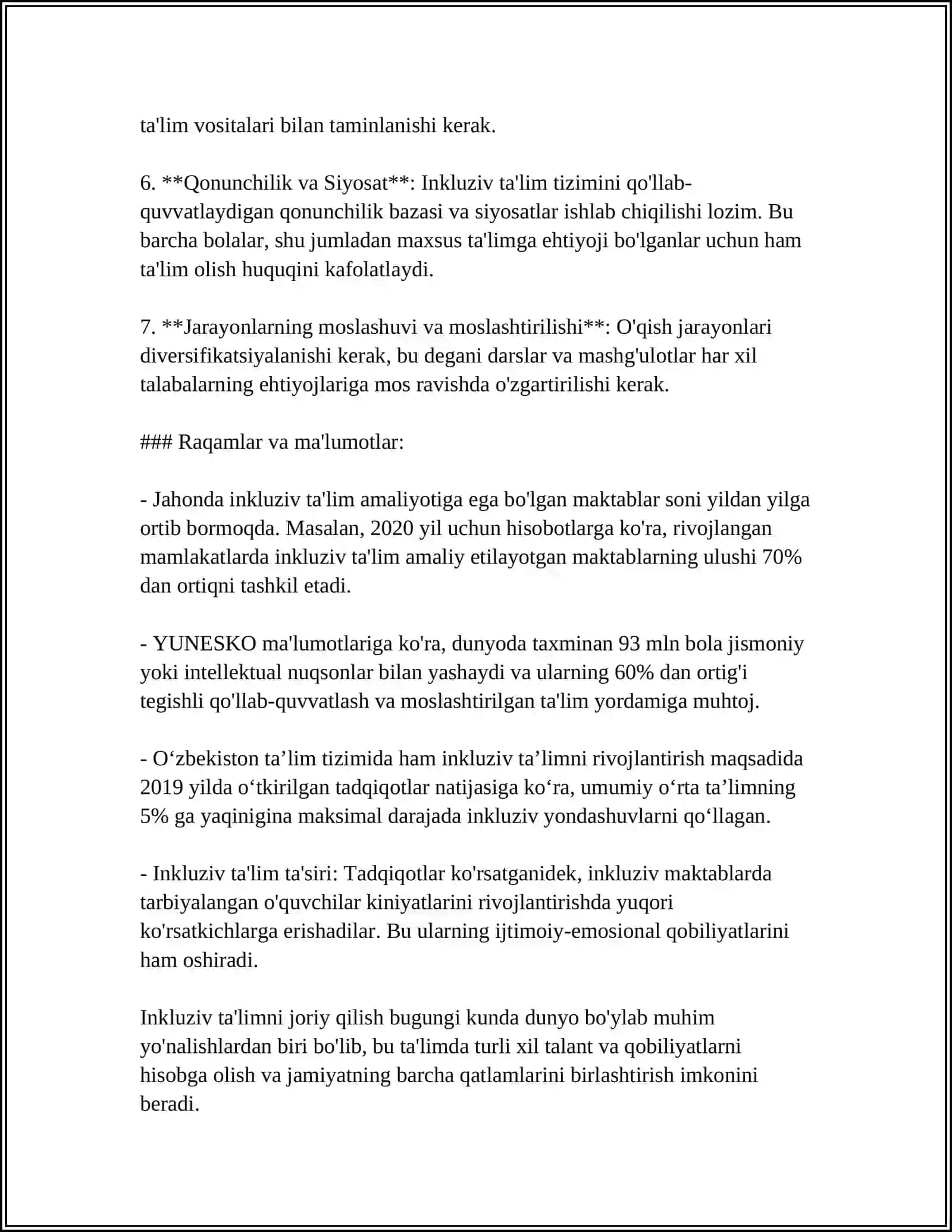 IMKONIYATI CHEKLANGAN BOLALARNI SAMARALI INKLYUZIV TA'LIM OLISHNING ASOSIY SHARTLARI 4