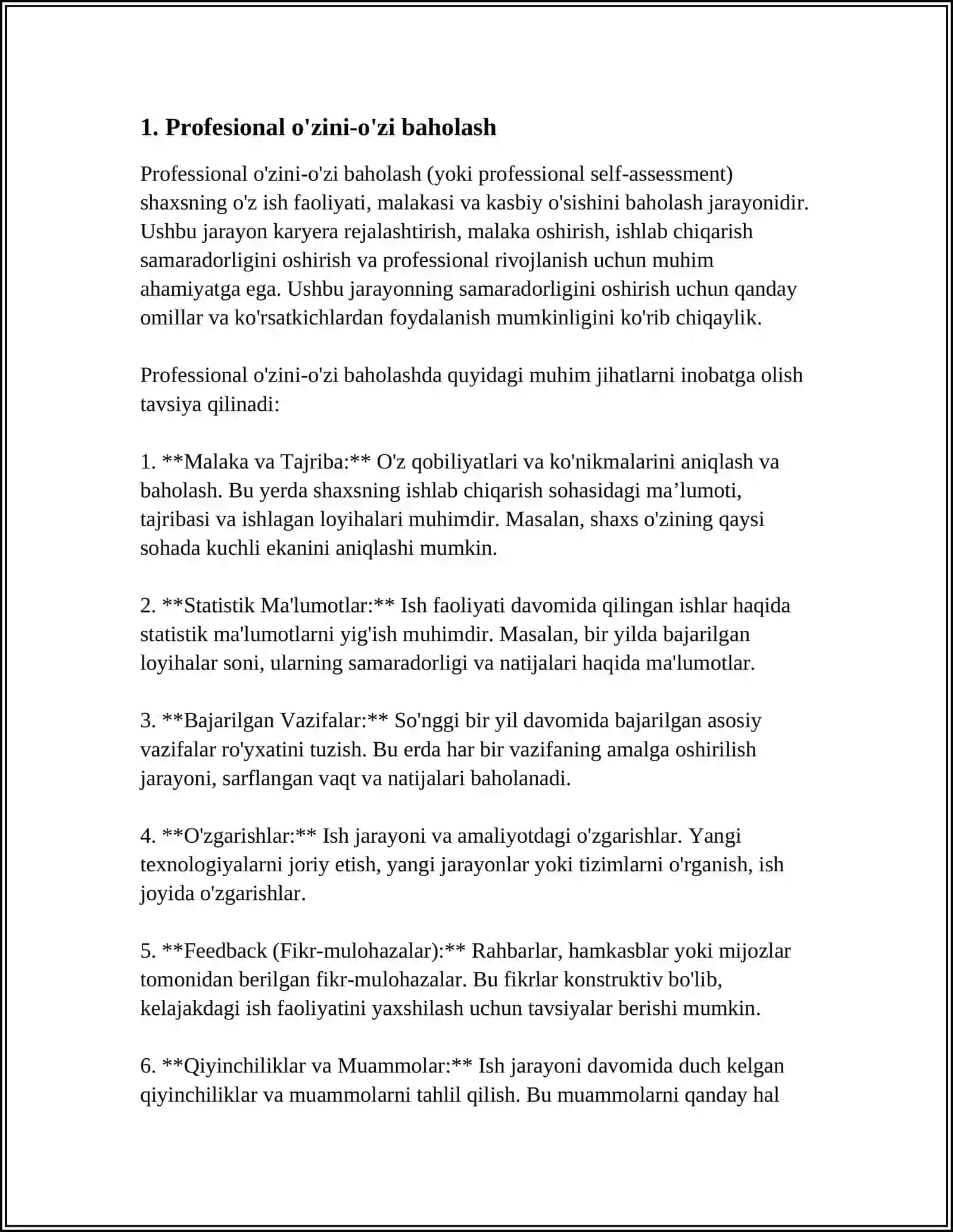 PROFEESIONAL VA SHAXSIY O'ZINI O'ZI BELGILASH,SHAKLLANISHIDA O'ZINI-O'ZI TAKOMILLASHTIRISH.PROFESSIONAL VA SHAXSIY SIFAT KOMPONENTLARI 4