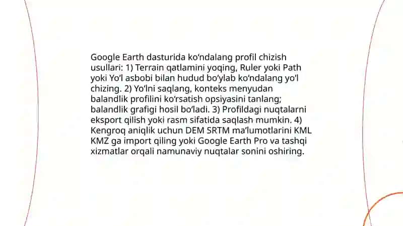 Google Earth dasturida bo‘ylama profil chizish usullari 4