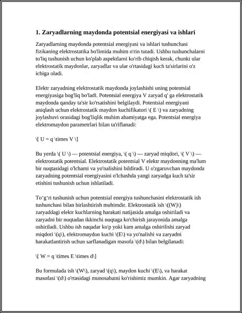ZARYADLARNING MAYDONDA ENERGIYASI. KONDENSATORLAR VA ULARNING SIG'IMI. HAR XIL GEOMETRIK SHAKLDAGI KONDENSATORLARNING SIG'IMLARI. ZARYADLANGAN O'TKAZGICHLARNING ENERGIYASI. ELEKTR MAYDON ENERGIYASI ZICHLIGI 4