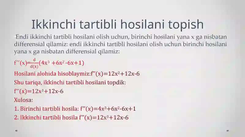 Yuqori tartibli xosila va differensial. Aniqmasliklarni lopital usuli 4