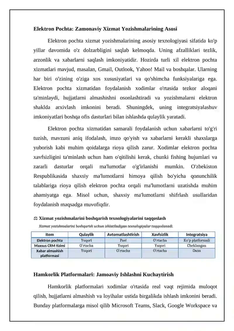 Xizmat yozishmalari texnologiyalari: Asosiy tushunchalar va vositalar 4