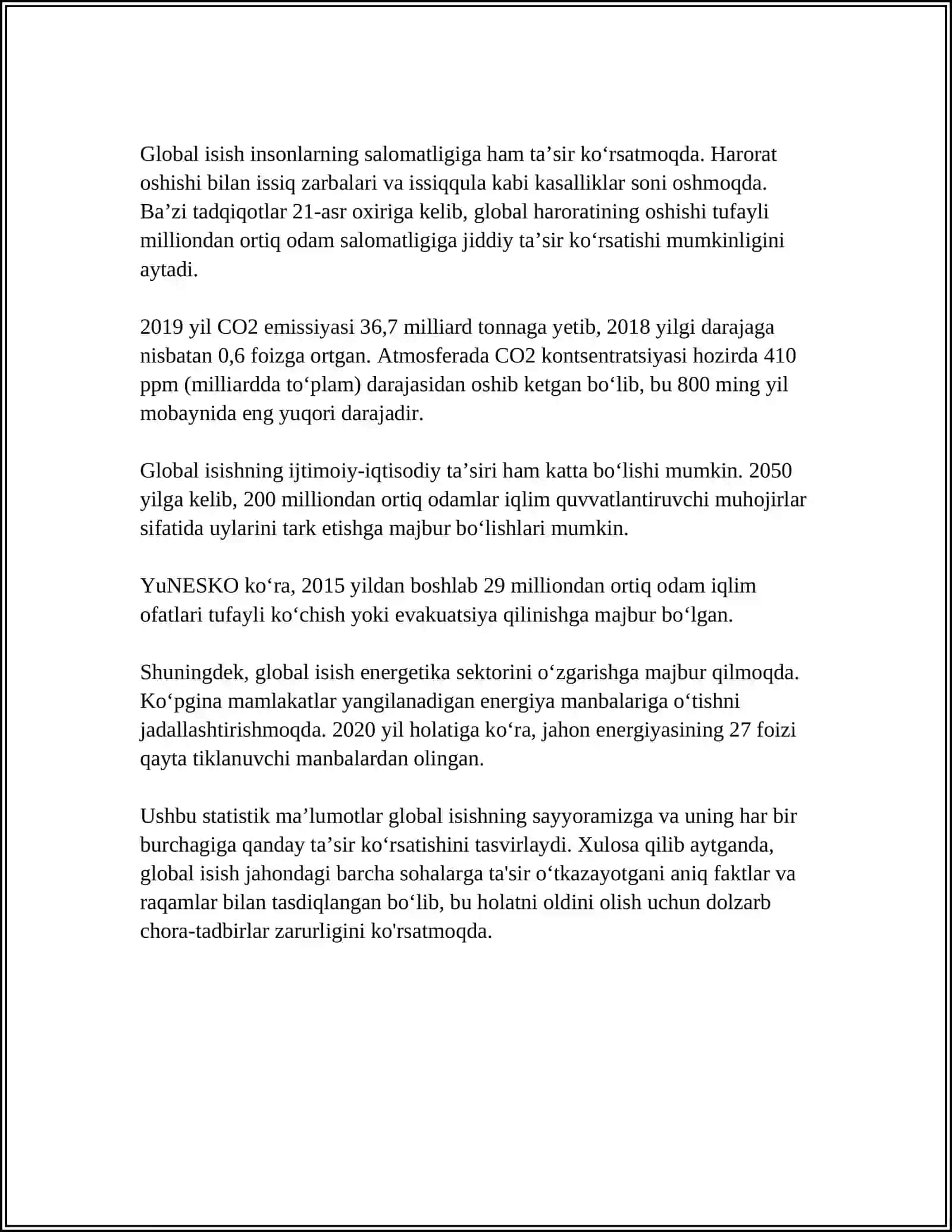 "BIZNING KELAJAKDAGI IQLIM" YOKI GEOGRAFIK O'ZGARISHLAR 4