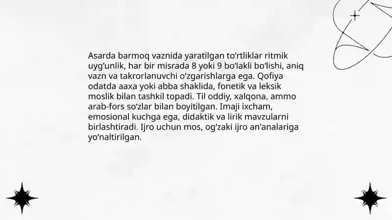 Barmoq vazni xususida. " Devoni - luģatit-turk" asaridagi tòrtliklar sharhi 4