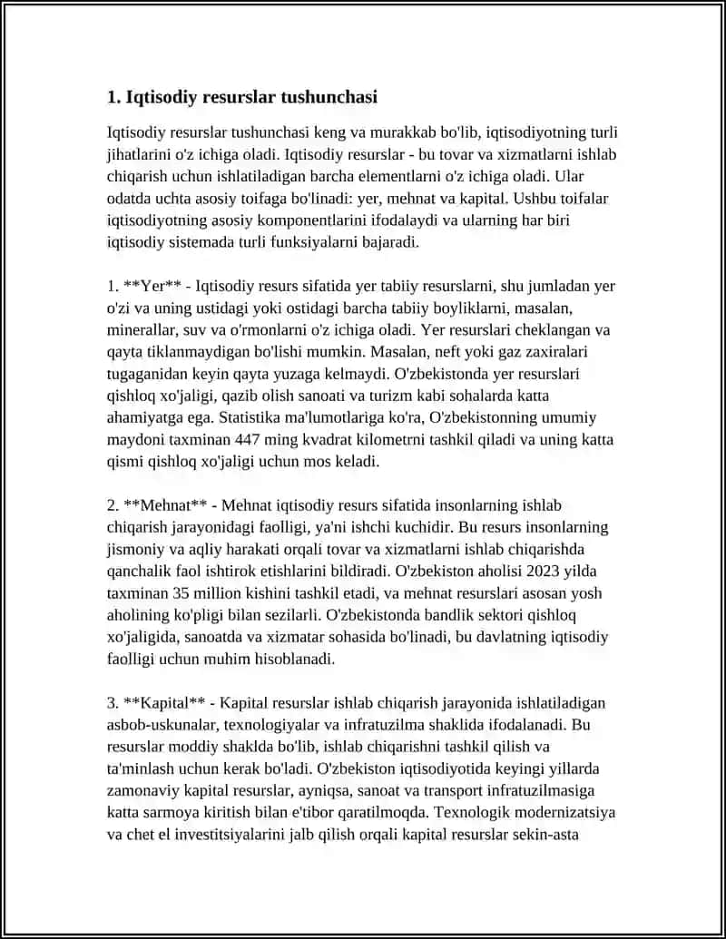 Iqtisodiy Resurslar Tushunchasi 4