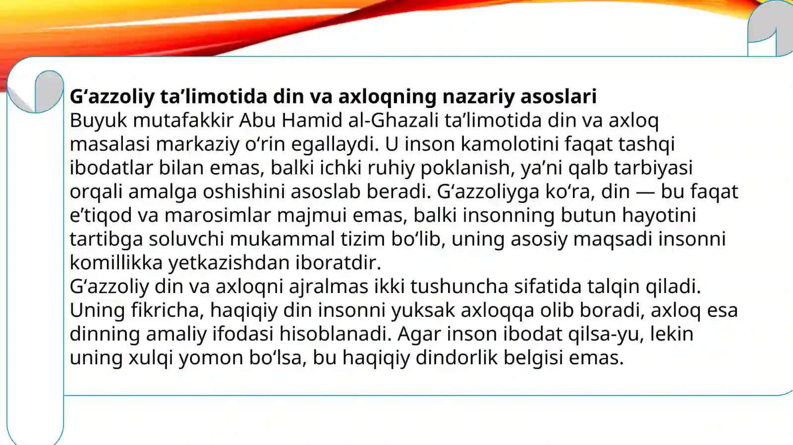 G`azoliyning tavba asari asosida din va axloq 4