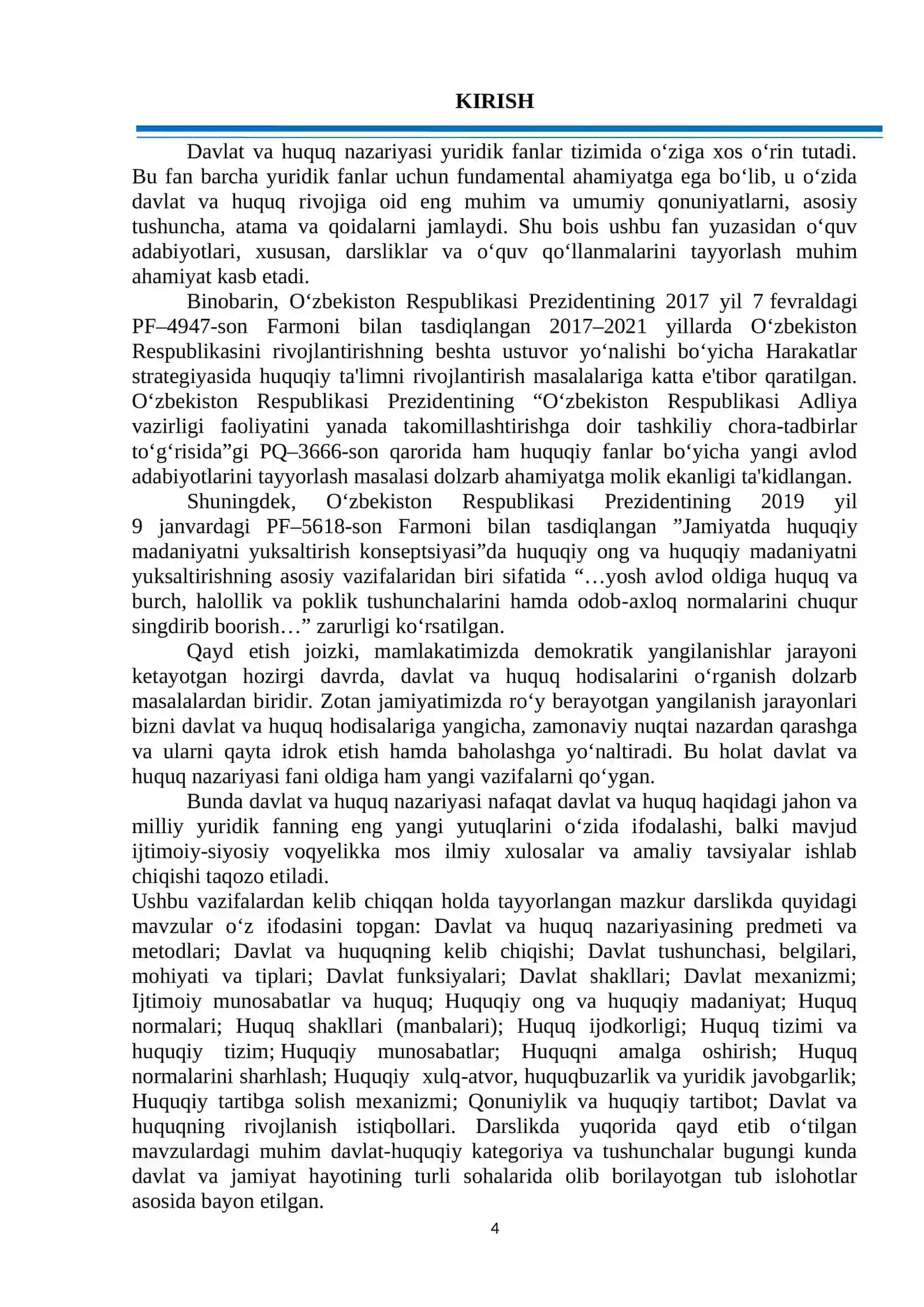 Davlat va huquq nazariyasi va tarixi fanidan o’quv - uslubiy majmua 4