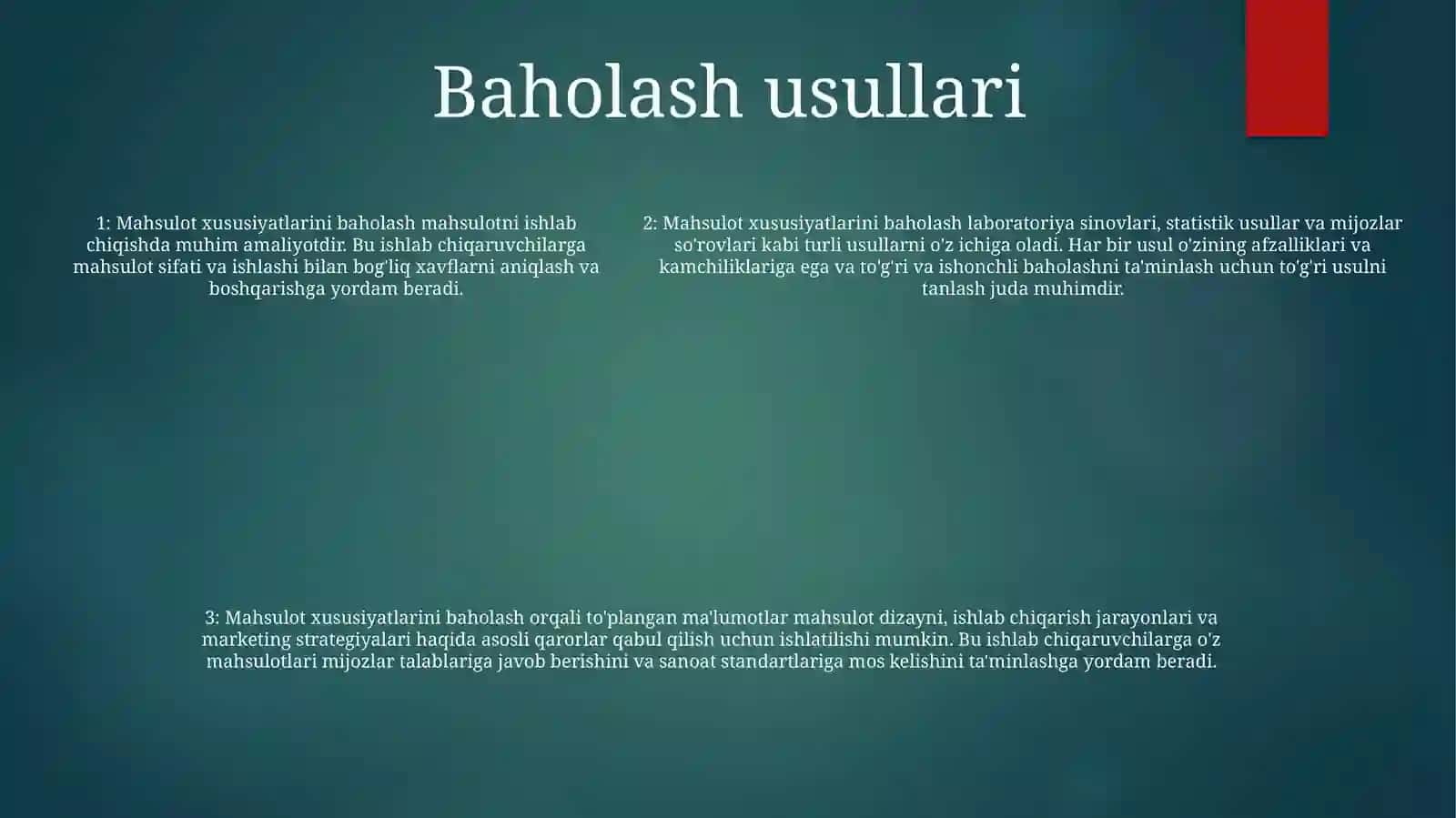 Mahsulot Sifatini Darajasini Baholash Taqdimot 4