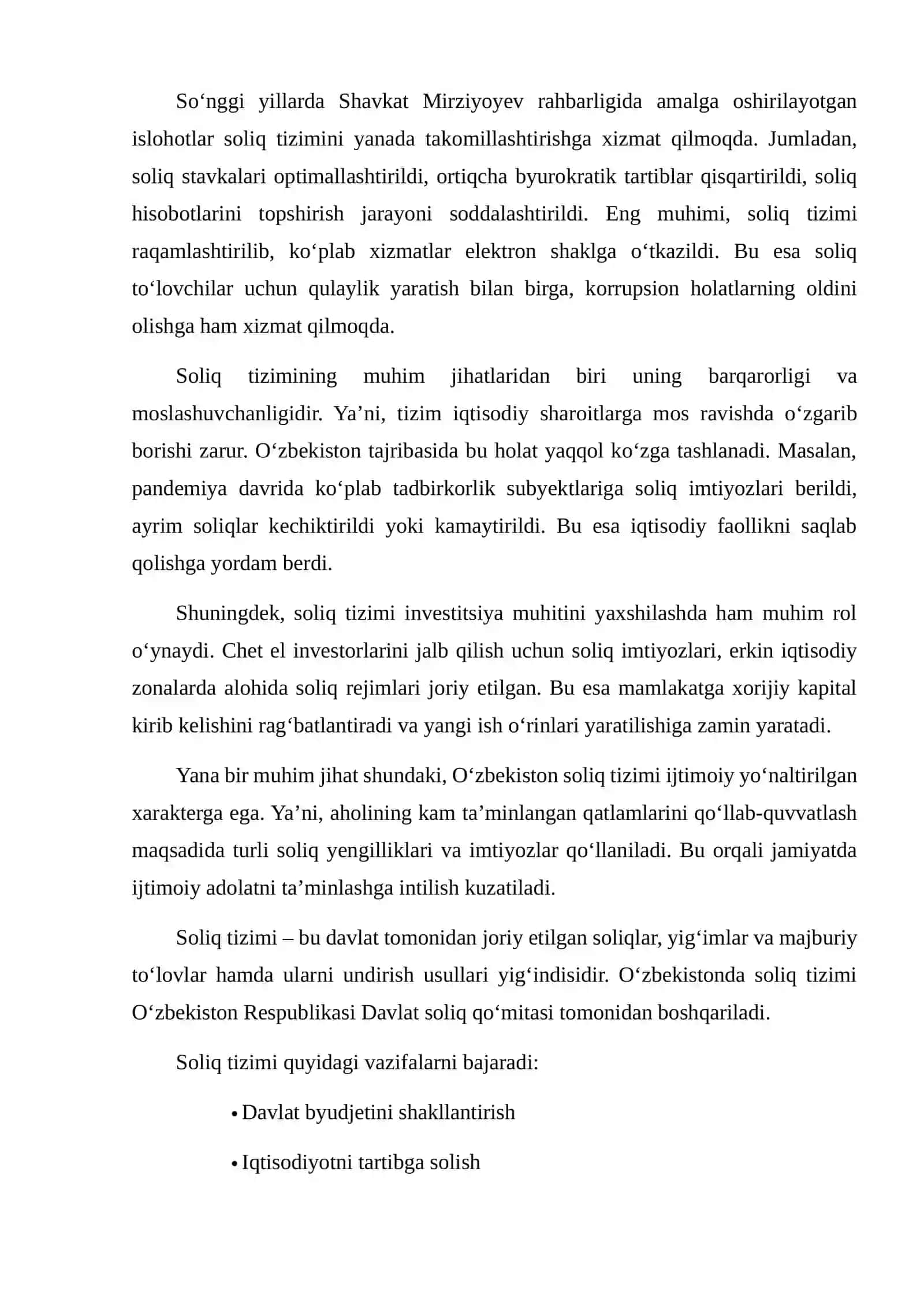O‘zbekiston RESPUBLIKASINING SOLIQ TIZIMI VA UNING O‘ZIGA XOS XUSUSIYATLARI 4
