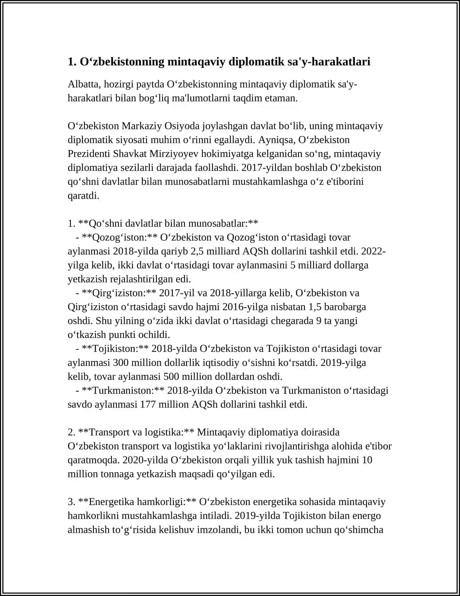 Oʻzbekistonning mintaqaviy diplomatik sa'y-harakatlari 4