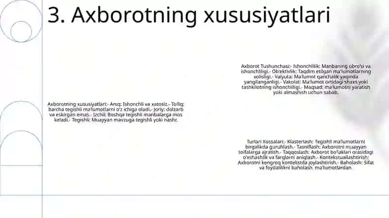 Axborot Tushunchasi, Turlari Xossalari 4